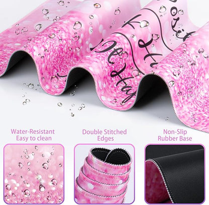 Mousepad Pink, Mouse Pad with Wrist Rest, 4-in-1 Large Mousepad+Keyboard Wrist Rest+Mouse Pad Wrist Support+Cup Pad Set,Ergonomic Mouse Pad,Anti-Slip,Memory Foam Desk Mat for Women Office Gaming