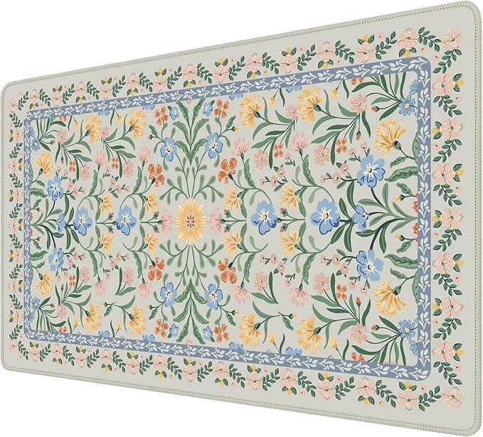 iCasso Green Aesthetic Flower Mouse pad for Laptop, Desk Pad Mat, Desk Matt for Desktop 13.7"x23.6", Anti-Slip Mousepad with Stitched Edges for Laptop Computer Keyboard(Green Floral)