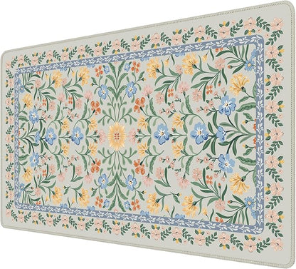 iCasso Green Aesthetic Flower Mouse pad for Laptop, Desk Pad Mat, Desk Matt for Desktop 13.7"x23.6", Anti-Slip Mousepad with Stitched Edges for Laptop Computer Keyboard(Green Floral)