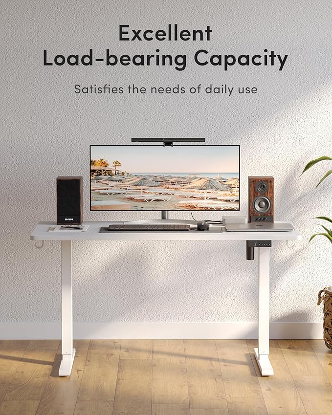 DESINO Standing Desk, 40 × 24 Inches Electric Height Adjustable, Sit and Stand Up, Computer Office Desk with Splice Board, White Frame/White TOP