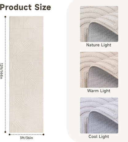Pauwer 3x12 Washable Area Rugs for Living Room Modern Beige Solid Color Soft Fluffy Rugs for Bedroom Non Slip Boho Accent Indoor Mat Floor Carpet Cover for Kids Dining Room Kitchen Office