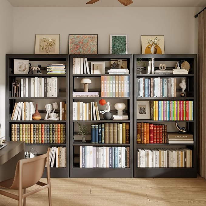 71" Expandable Combination Metal Bookshelf, 5 Tier Library Bookcase with Adjustable Shelves, Heavy Duty Bookshelves and Bookcases, Modern Book Shelf Tall Book Case/Shelves (73" W, Black)
