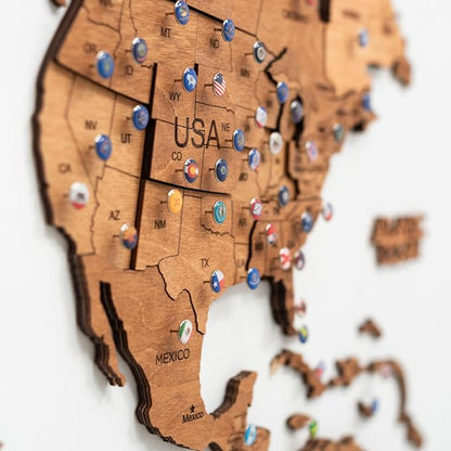 Enjoy The Wood 3D Wooden World Map Wall Art - Large Travel Map with Pins for Art Decor - Decorative Map of the World for Home, Office - Travel Wall Art Housewarming Gift Idea (Oak, 3XL, Unframed)