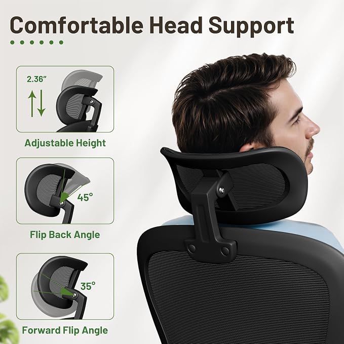 Furmax Ergonomic Office Chair Executive High Back Computer Desk Chair with 3D Headrest, Adjustable Lumbar Support Armrests for Home Office (Black)