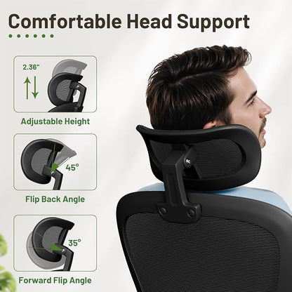 Furmax Ergonomic Office Chair Executive High Back Computer Desk Chair with 3D Headrest, Adjustable Lumbar Support Armrests for Home Office (Black)