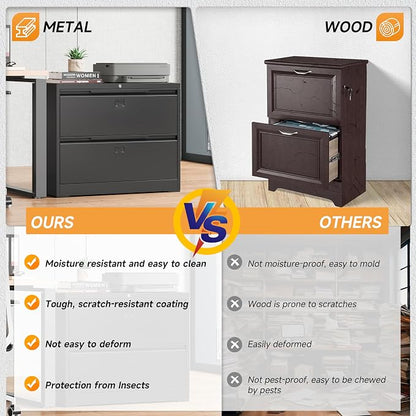 Bestoo 2 Drawer File Cabinet with Lock, Metal Lateral Filing Cabinet, File Cabinets for Home Office, Office Cabinet for Hanging Files Letter/Legal/F4/A4 Size