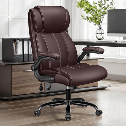 BESTFAIR Ergonomic High Back Office Chair, Adjustable Lumbar, Coffee 2 Pack | Inflatable Lumbar Support For Custom Comfort, Flip-Up Arms, 21" Wide Seat, Scratch-Resistant Pu Leather, Rocking & Heavy-Duty