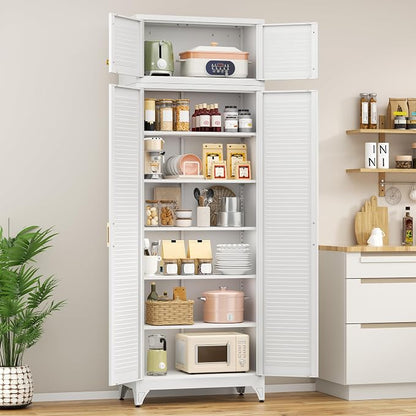 Polup Kitchen Pantry Cabinet, 90" Tall Metal Storage Cabinet, Food Pantry cabinets with Doors and Shelves, Steel Cabinets for Living Room, Dining, White,16" D x 32" W x 90" H, Assembly Required