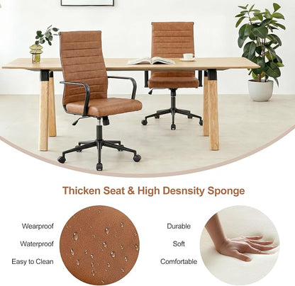 Okeysen Office Desk Chair Conference Room Chairs Modern Ergonomic Executive Swivel Chair Adjustable Height PU Leather Home Desk Chair with Armrests Comfy Computer Task Chairs with Wheels (Brown)