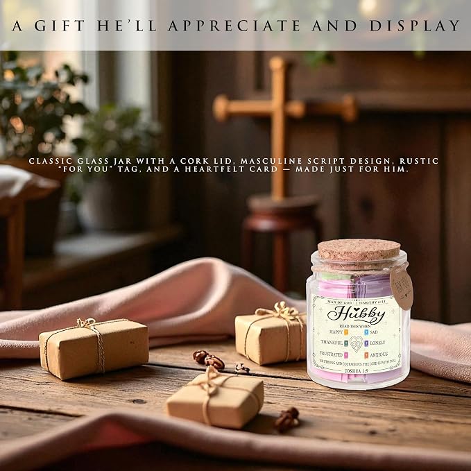 Hubby Bible Verse Jar – Father day Gifts for Husband, 92 Color-Coded Bible Verses “Read This When” | Christian gifts for men