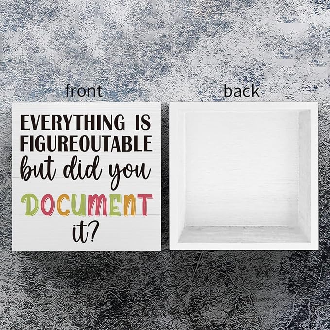 mmiishe Office Decor Everything Is Figureoutable But Did You Document It | Table Decor Inspirational Gifts for HR Coworkers Colleague Friend Women Men Cubicle Desk Sign for Office Desk 5 x 5 Inches