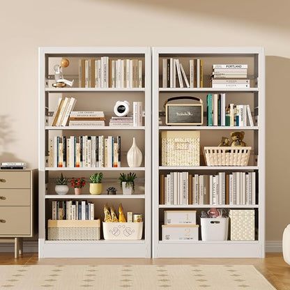 5-Tier Adjustable Bookcase, Heavy Duty Bookshelf with Book Stopper, Metal Bookcase for Library, Office, Living Room