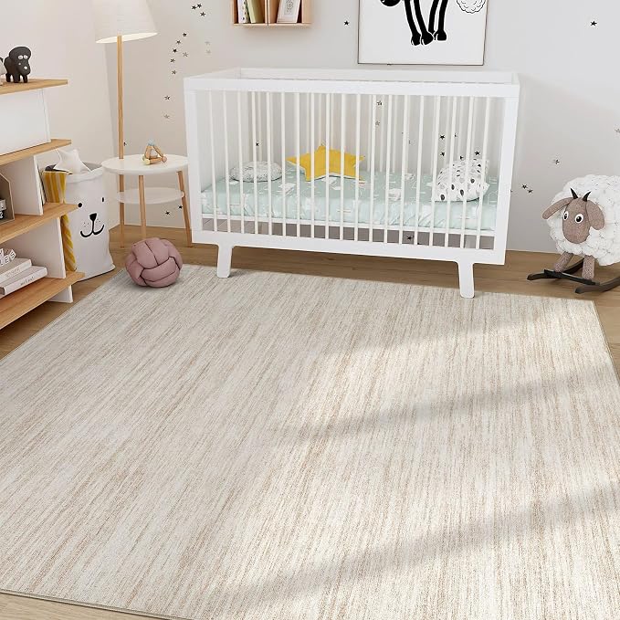 Nakagishi 5x8 Area Rugs Living Room: Washable Large Vintage Rug Neutral Non-Slip Soft Stain Resistant Indoor Carpet for Bedroom Nursery Dining Room Office Playroom - Beige-01
