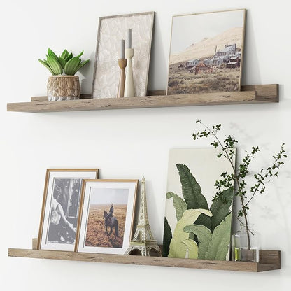 FLYJOE Picture Ledge Shelf, Floating Shelves Set of 2, 36 Inches Long Large Nursery Book Shelves for Toys Storage, Kids Bookshelf Wall Mounted for Living Room Bedroom Decor Books Photo Frames, Grey