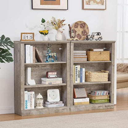 RWYHG 43" Grey Tall Bookshelf,3-Tier Thick Wooden Book Shelf with Adjustable Shelves,Free Standing Farmhouse Bookcase with Open Display Storage,Floor Vintage Bookshelves for Living Room,Office