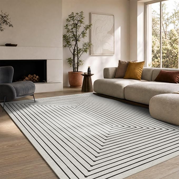 Latte&Fog 6x9 Area Rugs Washable Rug Carpet for Living Room Dining Room | Washable, Non Slip, Stain Resistant, Soft, Modern Abstract Boho Style, for Bedroom Home Office Dorm, Ivory 6'x9'