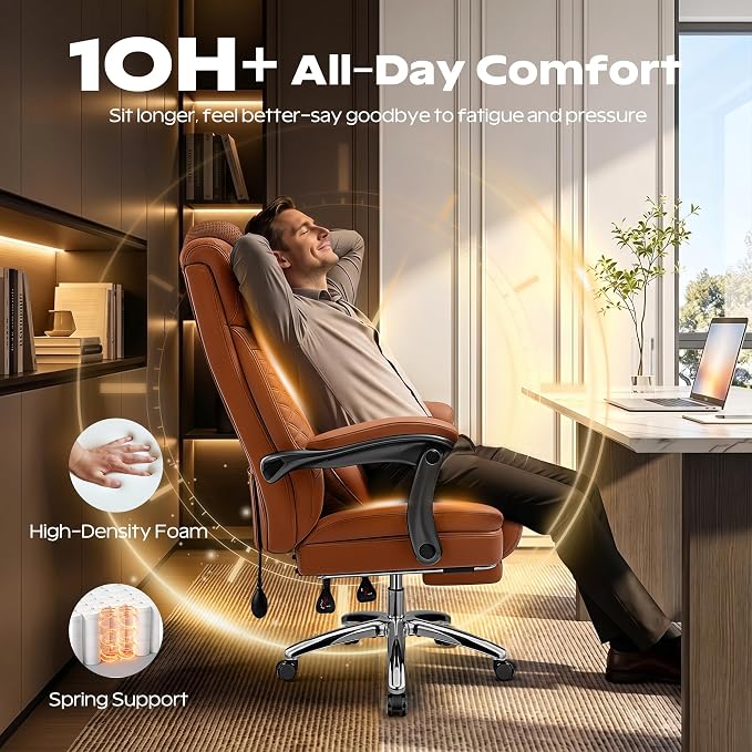 Office Chair, Ergonomic Desk Chair with Adjustable Lumbar Support for Back Pain, Extra Wide 400LBS Comfy Big and Tall Office Chair with Footrest, Executive Leather Computer Game Chair for Heavy People