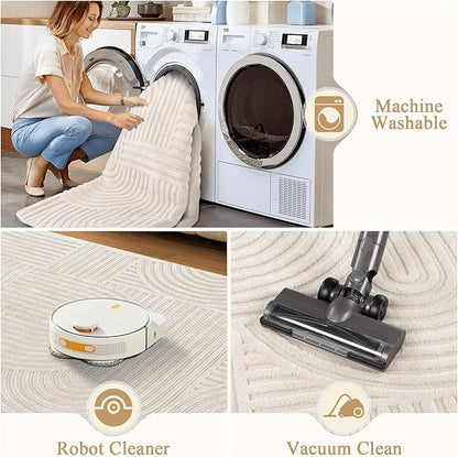 Pauwer 6x9 Washable Area Rugs for Living Room Modern Beige Solid Color Soft Fluffy Rugs for Bedroom Non Slip Boho Accent Indoor Mat Floor Carpet Cover for Kids Room Dining Room Kitchen Office