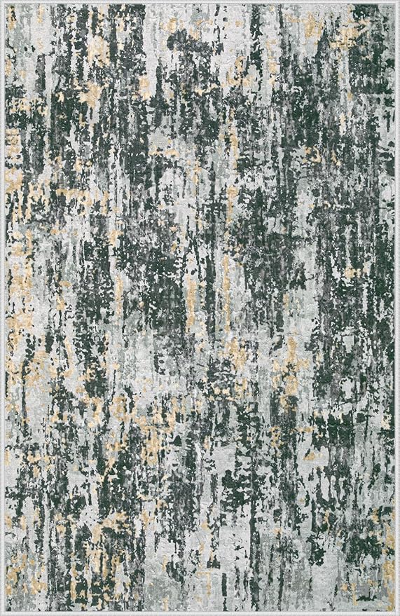 Area Rugs 8x10 Living Room: Washable Rug Modern Abstract Large Rugs Soft Non Slip Neutral Rug Stain Resistant Indoor Carpet for Bedroom Kitchen Dining Room Home Office Rugs(Black Grey Gold,8'x10')