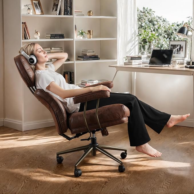CAODOC Big and Tall Office Chair, 300LBS Suede Fabric Executive Office Chair Whit Lumbar Support, Managerial Home Desk Chair, Heavy Duty High Back Computer Chair(Suede Dark Brown)