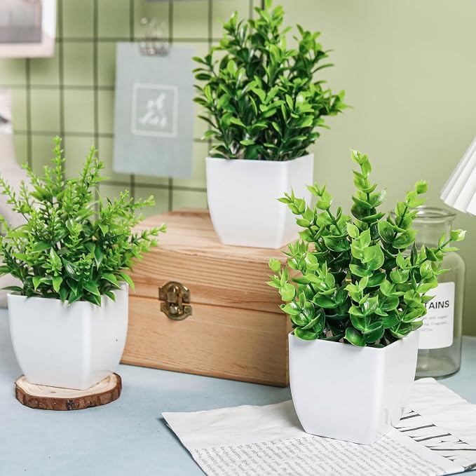 Der Rose 4 Pack Small Fake Plants Artificial Plants Indoor Office Desk Accessories for Aesthetic Room Decor Bathroom Decor
