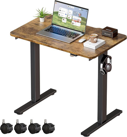 Okin Electric Standing Desk 31.5x19.7 Inches Small Computer Desk-Whole Piece Stand up Desk with Wheels Gaming Rolling Home Office Desks, Rustic Brown