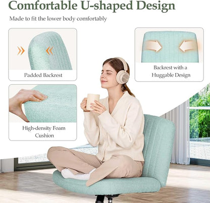 Orange Factory Criss Cross Chair Wheels Wide Cross Legged Office Desk Vanity Dual Base Comfy Fabric Armless Adjustable Swivel for Home Computer Task (Mint Dual Base, Fabric)