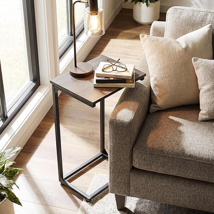 AMHANCIBLE C Shaped End Tables Set of 2, Couch Side Tables that Slide Under Sofa, Slim TV Trays for Living Room and Bedroom, Narrow Space Saving Laptop Workstation, Dark Grey HET02BDG