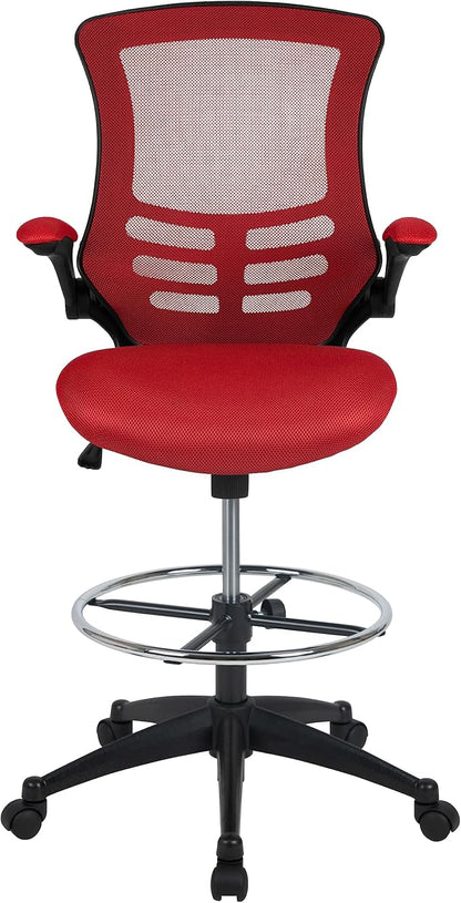 Flash Furniture Kelista Mid-Back Swivel Office Chair with Adjustable Seat Height, Ergonomic Mesh Desk Chair with Flip-Up Armrests, Red