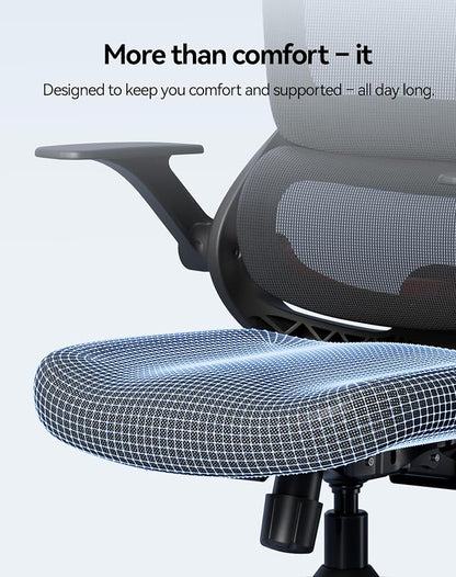 SIHOO B100 SE Office Chair, Soft Memory Foam Desk Chair with Adaptive Lumbar Support & 2D Flip-up Armrests, 135° tilt Computer Chair for Home Office, Black