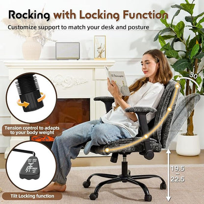 Criss Cross Chair with Wheels & Flip Arms, Wide Cross Legged Office Chair with Adjustable Tilt Criss-Cross Desk Chair with Lumbar Support for Home Office, Bedroom, Apartment Black