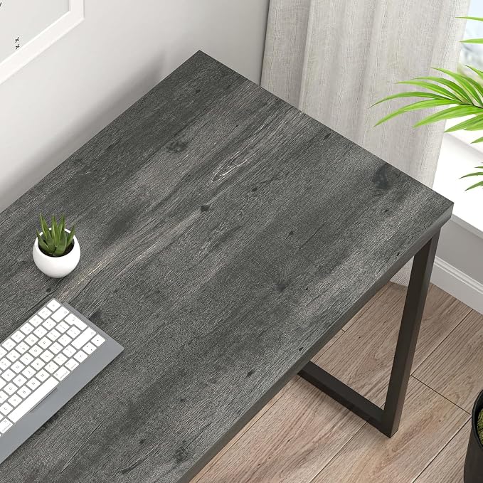 EXCEFUR Modern Computer Desk, Small Home Office Desk, Wood and Metal Writing Study Table Workstation for Bedroom Living Room, Rustic Grey, 47 inch