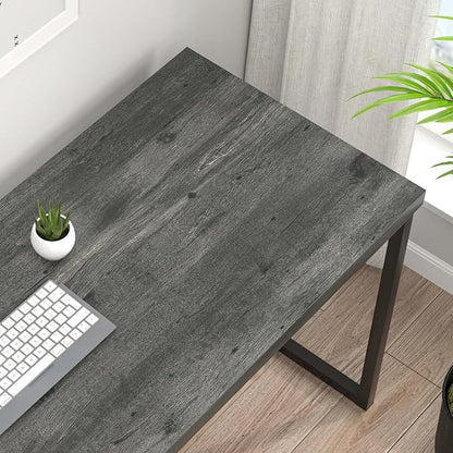 EXCEFUR Modern Computer Desk, Small Home Office Desk, Wood and Metal Writing Study Table Workstation for Bedroom Living Room, Rustic Grey, 47 inch