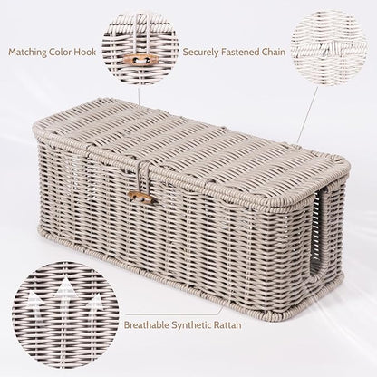 BROWNLILY Cable Management Box, Rattan Style Cord Organizer for Desk Cord Hider Outlet Covers for Power Strip TV PC Router Charger Under Desk Storage with Lockable Lid and Cable Ties