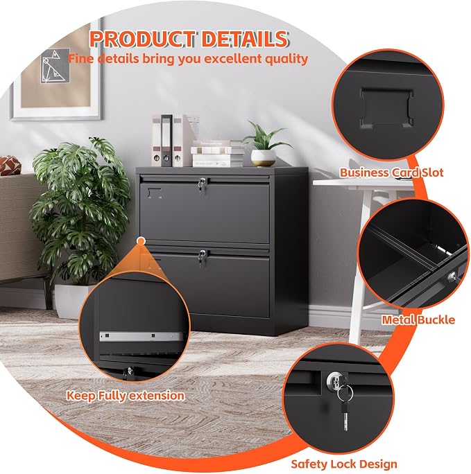 METAN 2 Drawer Lateral File Cabinet with Lock, Black Metal Lateral Filing Cabinet for Home Office, Steel Wide Filing Cabinet Legal/Letter/A4, Assembly Required, 28.82" W x 15.75" D x 30.24" H