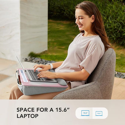 HUANUO Laptop Lap Desk - Portable Lap Desk with Pillow Cushion, Fits up to 15.6 inch Laptop, with Anti-Slip Strip & Storage Function for Home Office Students Use as Computer Laptop Stand - Pink