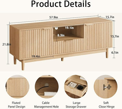 TV Stand and Coffee Table Set of 2, Mid Century Modern Lift Top Coffee Table, TV Console Table Living Room Table Sets for Living Room, Bedroom, Home Office, Oak