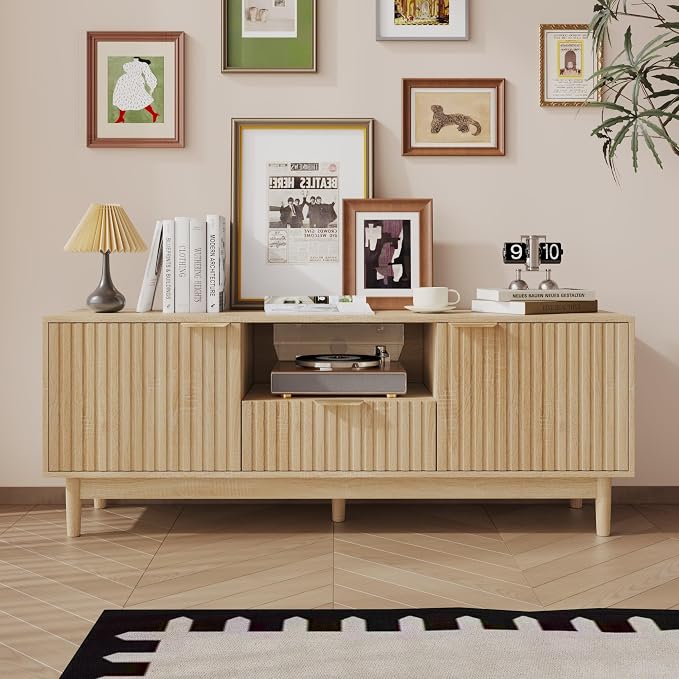 TV Stand and Coffee Table Set of 2, Mid Century Modern Lift Top Coffee Table, TV Console Table Living Room Table Sets for Living Room, Bedroom, Home Office, Oak