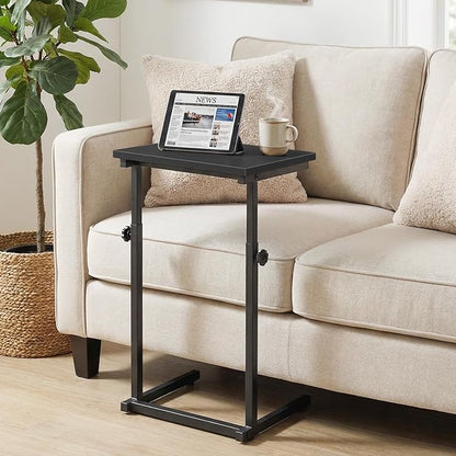 HOOBRO C Shaped End Table, Adjustable Height Sofa Side Table, Slide Under Couch Table, C Shaped Side Table for Small Spaces, for Living Room, Bedroom, Black BB71SF01