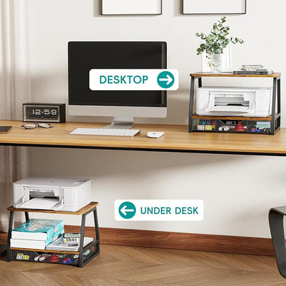2-Tier Printer Stand with Storage, Desktop Organizer for Printer Paper, Desk Shelf for Office and Home Printers‌ Tables, Black