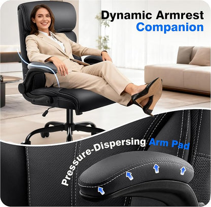 AreShark Executive Office Chair - 400lbs Heavy Duty Ergonomic Desk Chair with Comfy Cushion, High Back Breathable Leather Computer Chair with Flip-up Arms & Rocking Function for Home Office