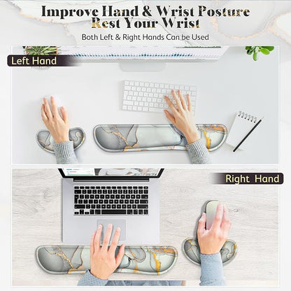 Gimars Upgrade Enlarge Gel Memory Foam Set Keyboard Wrist Rest Pad, Mouse Wrist Cushion Support for Office,Could Golden Computer, Laptop, Mac,Cloud Golden
