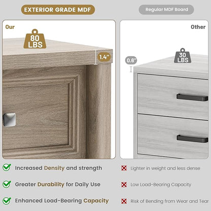 Grey Nightstand Set of 2, Farmhouse Modern Night Stand with Drawer & Open Storage Space, Large Bed Side Table for Bedroom Living Room, End Table with Metal Knob, Wooden Bedside Table