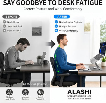 ALASHI Laptop Stand for Desk with 360° Rotating Base, Multi-Angle Adjustable Laptop Stands, Foldable Laptop Riser Compatible with 10 to 17 Inches PC Computer, Grey