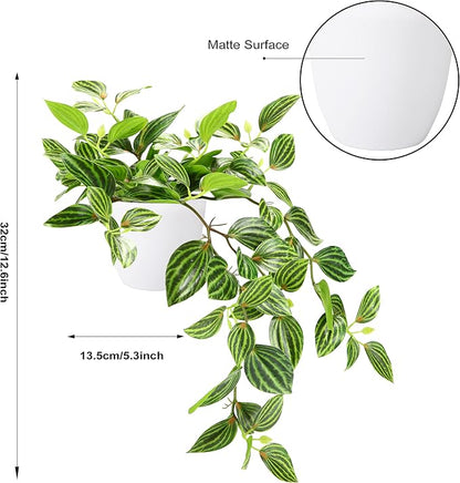 SOGUYI Fake Plants, Artificial Plants 15 Inch Faux Peperomia Watermelon Plants for Indoor Outdoor Decor,Realistic Artificial Hanging Plants in Pot for Home Office Perfect Housewarming Gift