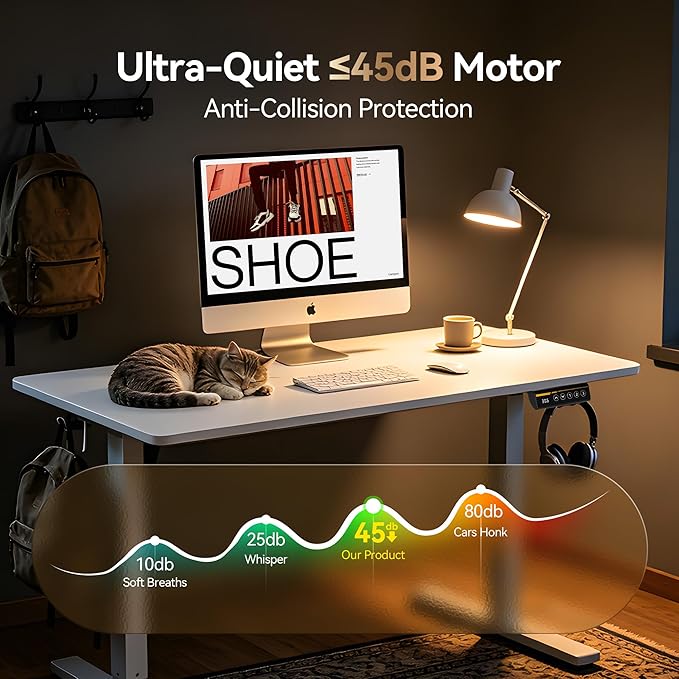 Electric Standing Desk,40x24 Inches Adjustable Height Stand up Desk, Sit Stand Home Office Desk with Splice Board, 3 Preset Heights,Equipped with Hooks,Ergonomic Computer Desk Workstation，White