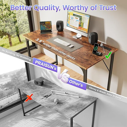 PRAISUN 40 X 20 Inch Computer Desk with Power Outlets and USB-C Port, Gaming Office Desk with Deeper Desktop, Writing Work Desk for Home Office, Study, Bedroom, Metal Frame, Rustic Brown
