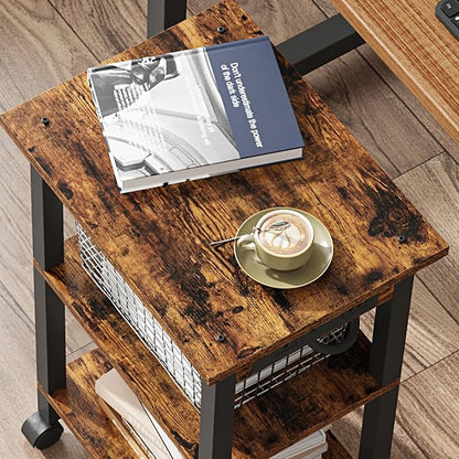 TUTOTAK 3 Tier Printer Stand, Rolling Printer Cart with Power Outlets and USB Ports, Mobile Printer Table with Wheels, for Under Desk, Office, Home,Brown PS02BB001
