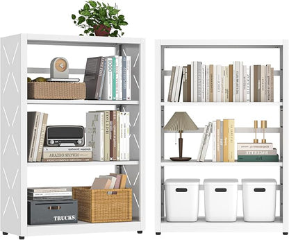 UNICOLY Bookshelves and Bookcases, 3 Tier Metal Bookshelf with Adjustable Shelves and Bookends, Open Shelf Bookcase, Display Shelves for Home Decor Bedroom, Living Room, Home Office, White