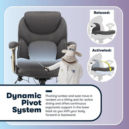 Serta Claremont Executive Office Chair with Back-In-Motion Technology, Ergonomic Mid-Back with Pivot Lumbar Support & Seat, Plush Cushion, Body Pillows, Adjustable Arms, Dark Gray Fabric